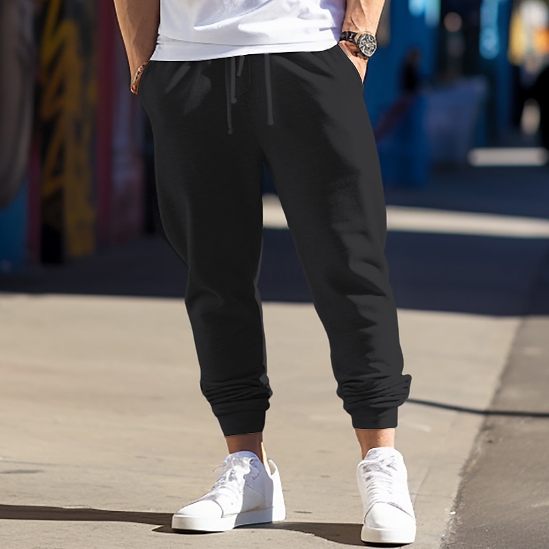 Men's Fleece Pants Sweatpants Joggers Pocket Drawstring Elastic Waist Plain Comfort Breathable Outdoor Daily Going out Fashion Casual Black Navy Blue3