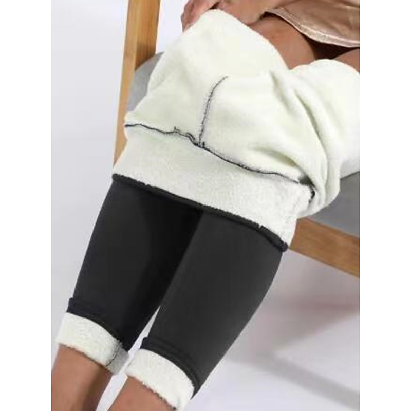 Women's Leggings Cozy Fleece Lined Cozy Leggings Fashion Streetwear Full Length High Waist Solid Colored High Cut Soft Comfortable Warm Micro-elastic Outdoor Street Daily Wear Black Dark Gray Winter3
