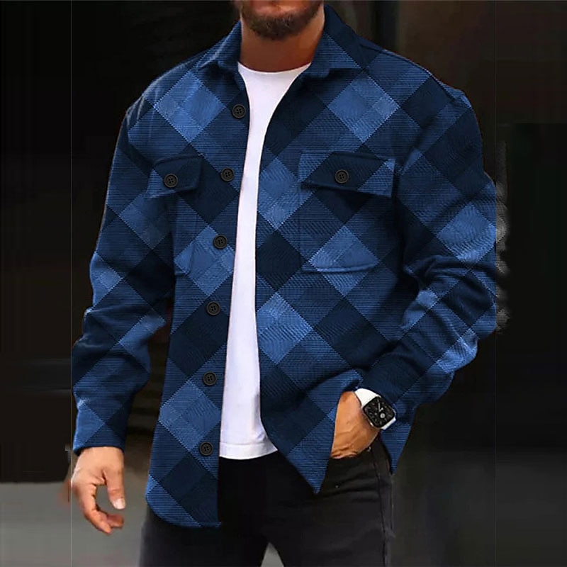 Men's Argyle Shirt Shirt Jacket Overshirt Long Sleeve Casual Outdoor Street Casual Daily Fall & Winter Turndown Buttons Pocket Print Black Pink Red Blue Purple