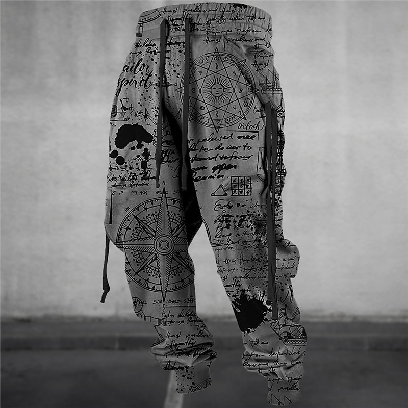 Graffiti Compass Vintage Men's 3D Print Sweatpants Joggers Pants Trousers Outdoor Street Casual Daily Polyester Blue Green Khaki S M L Mid Waist Elasticity Pants4