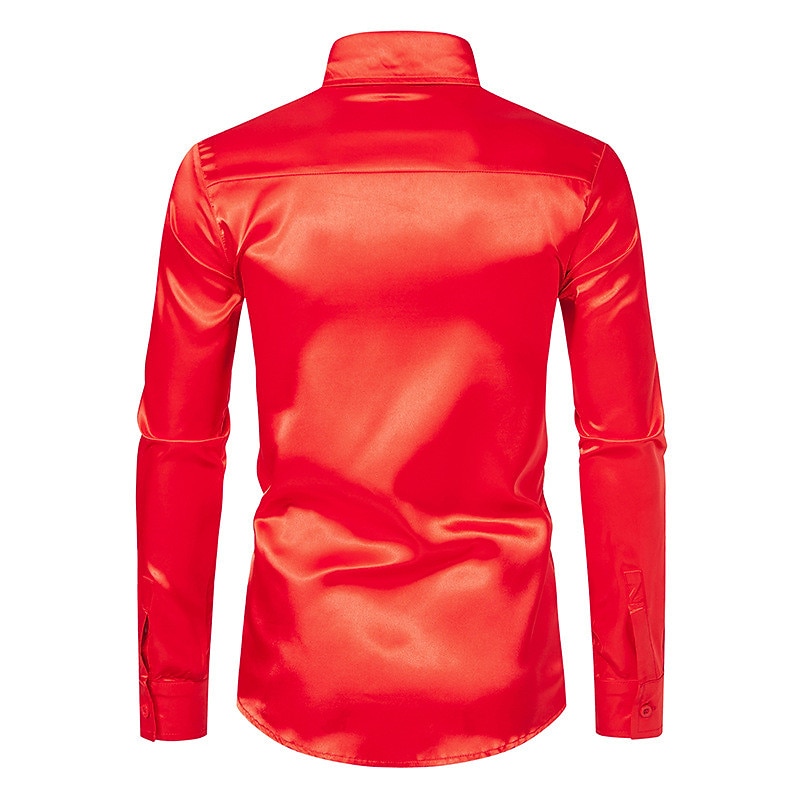 Men's Shirt Satin Shirt Casual Shirt Button Up Shirt Black Yellow Blue Red Light Grey Long Sleeve Plain Lapel Vacation Daily Clothing Apparel Fashion Casual Comfortable4