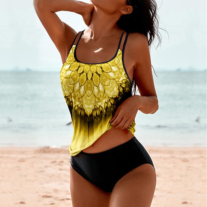 Women's Swimwear Tankini 2 Piece Normal Swimsuit 2 Piece Printing Ombre Graphic Beach Wear Summer Bathing Suits3
