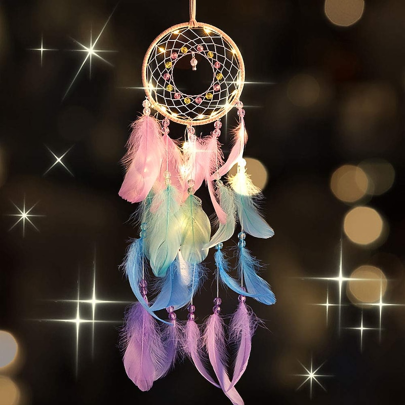 Dream Catcher Wall Decor Christmas for Girls Kids Adults Bedroom Room Wall Hanging Light Decoration Bohemian Home Balcony Decor Birthday Gift