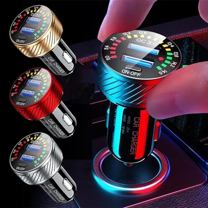 QC 3.0 Dual USB Car Charger with Voltmeter Display Power Adapter Cigarette Lighter Socket for Mobile Phone