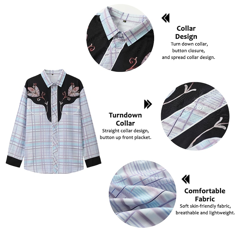 Men's Plaid Graphic Prints Shirt Western Shirt Cowboy Shirt Long Sleeve Fashion Designer Casual Outdoor Daily Fall & Winter Turndown Print Button-Down Blue Purple Green Khaki2