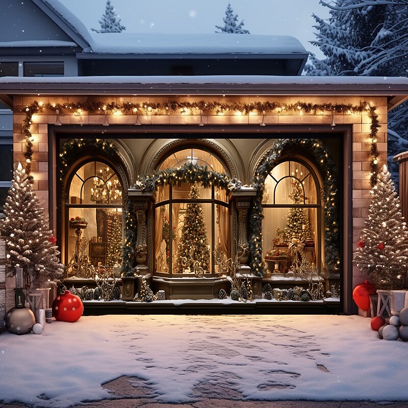 Christmas Door Decorations Outdoor Garage Door Cover Window View Xmas Door Banner Party Large Door Mural Backdrop Decoration forHoliday Home Wall Decorations3