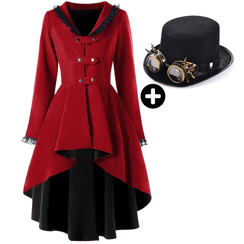 Sets with Tailcoat Steampunk Top Hat with Removable Goggles 2 PCS Retro Vintage Punk Gothic Medieval Trench Coat Outerwear Women's Adults' Plus Size Cosplay Costume Halloween Carnival Party Outfits