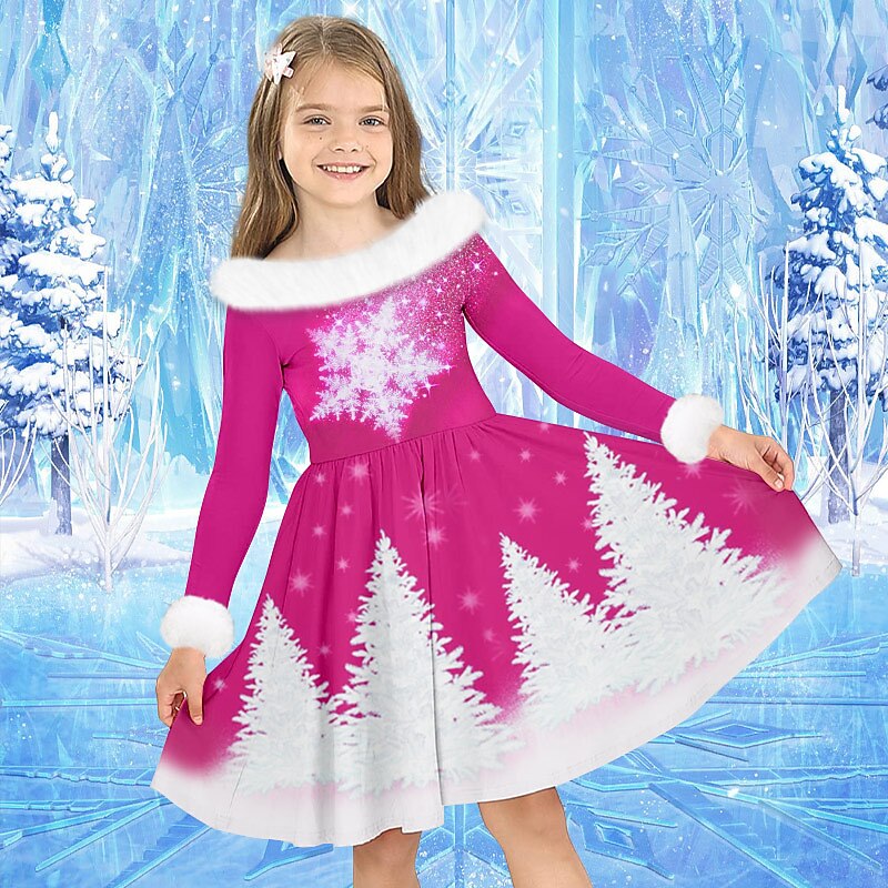 Girls' 3D Dress Long Sleeve 3D Print Fall Winter Sports & Outdoor Daily Holiday Cute Casual Beautiful Kids 3-12 Years Casual Dress Swing Dress A Line Dress Above Knee Polyester Regular4