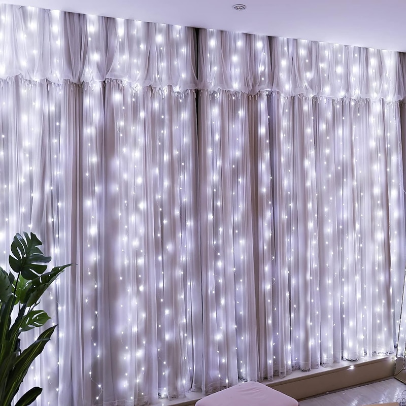 300 LED 9.8x9.8Ft Remote Control Christmas Curtain Lights USB Plug in Fairy Curtain Lights Outdoor Window Wall Hanging Curtain String Lights for Bedroom Backdrop Wedding Party Indoor Decor Warm White2