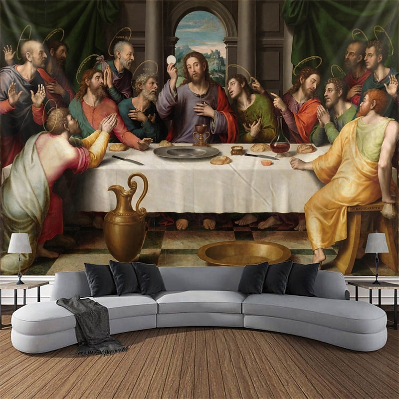 Renaissance Religious Art Hanging Tapestry Wall Art Large Tapestry Mural Decor Photograph Backdrop Blanket Curtain Home Bedroom Living Room Decoration Tempera，The Last Supper