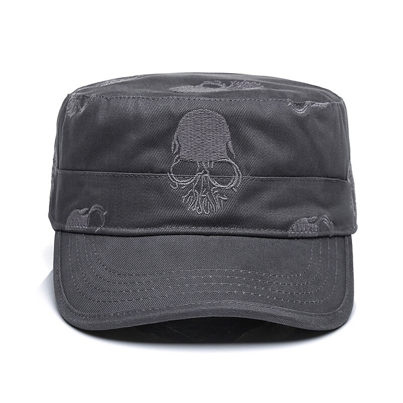 Men Cotton Military Caps Cadet Hat Unique Skull Design Vintage Flat Top Army Cap4