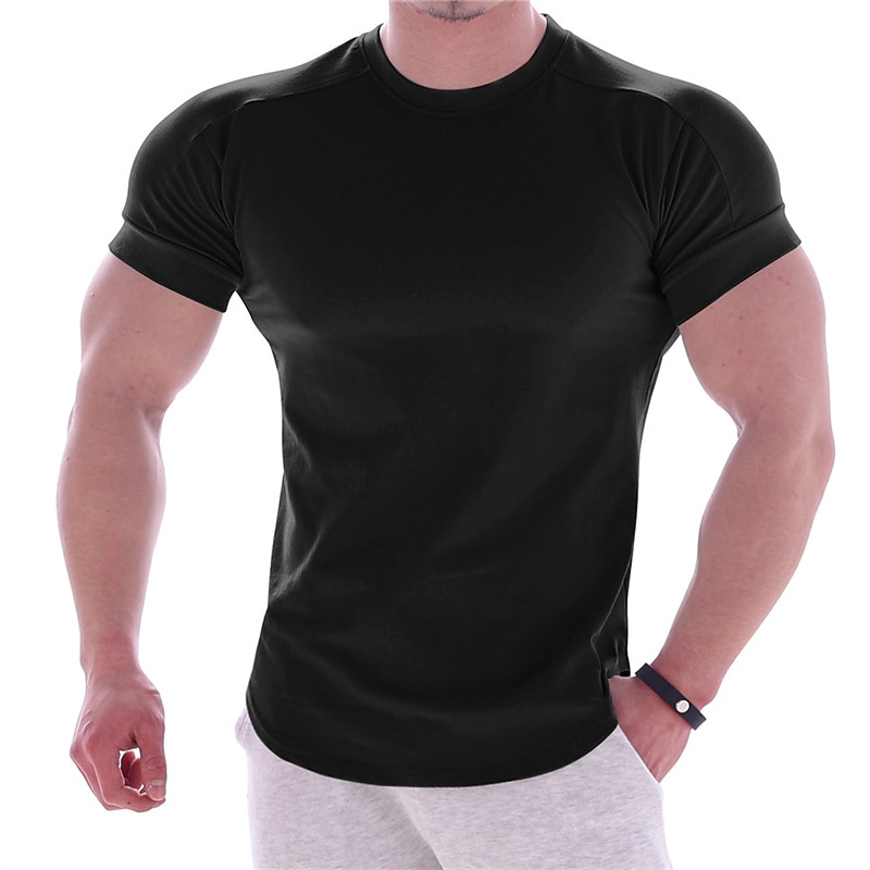 Men's T shirt Tee Gym Shirt Training Shirt Workout Shirts Crew Neck Short Sleeve Training Sports & Outdoor Fitness Casual Daily Gym Quick dry Sweat wicking Soft Plain Black White Activewear Sports3