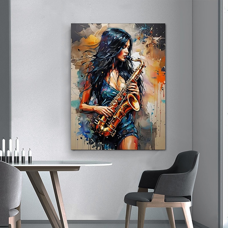 Handmade Oil Painting Canvas Wall Art Decoration Abstract Figure Portrait Girl Who Plays The Saxophone for Home Decor Rolled Frameless Unstretched Painting3