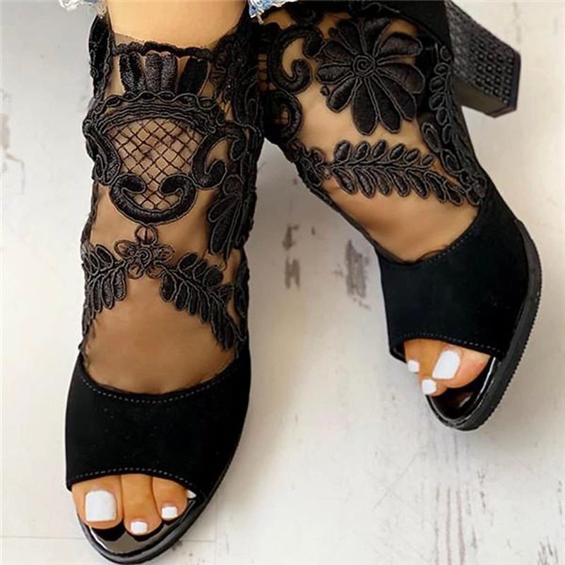 Women's Black High Heel Sandals with Lace Details and Open Toe for Elegant and Formal Wear3