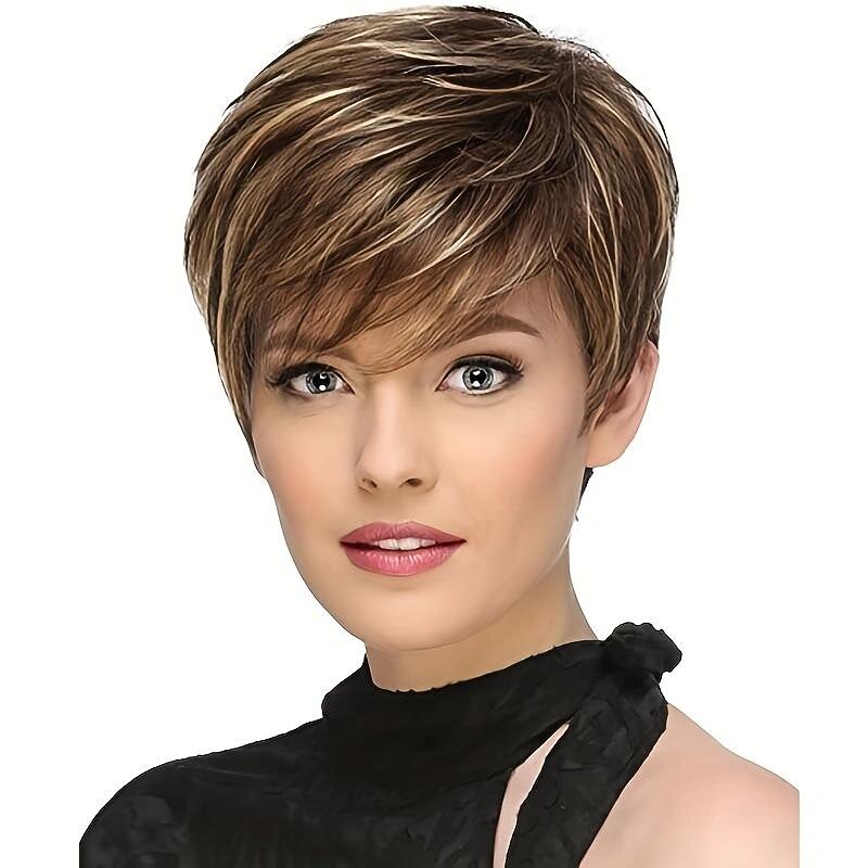 Pixie Cut Short Wigs For Women Short Haircuts Mixed Highlight Synthetic Wig With Bangs3