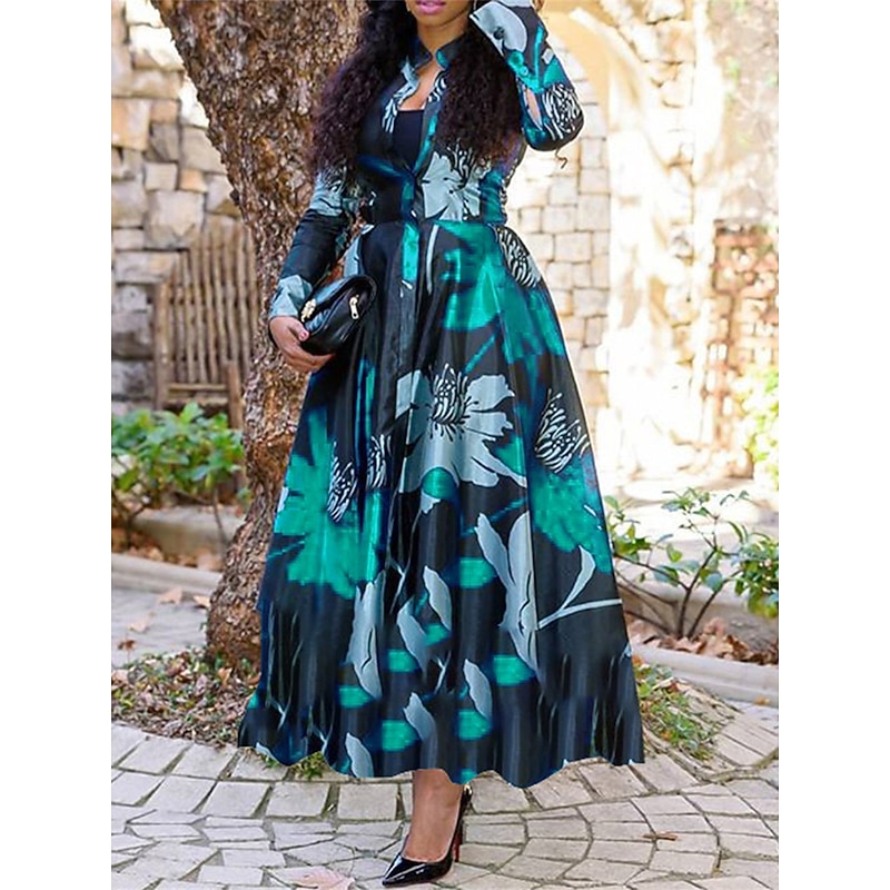 Women's Long Dress Maxi Dress Casual Dress Swing Dress Print Dress Fashion Streetwear Mature Outdoor Vacation Daily Regular Fit Floral Long Sleeve Split Neck Red Purple Green Dark Blue Fall Winter3