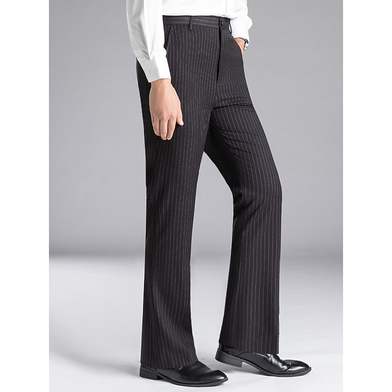 Men's Dress Pants Flared Pants Trousers Suit Pants Pocket Stripe Comfort Breathable Outdoor Daily Going out Fashion Casual Black Dark Blue