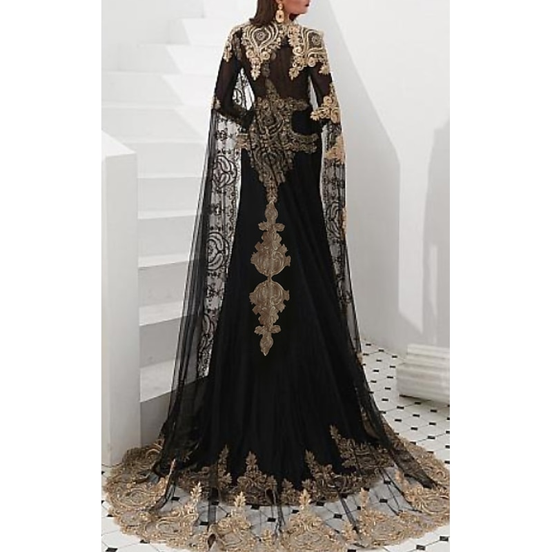 Mermaid Evening Gown Vintage Dress Wedding Guest Court Train Long Sleeve High Neck Satin with Appliques Masquerade Dress4