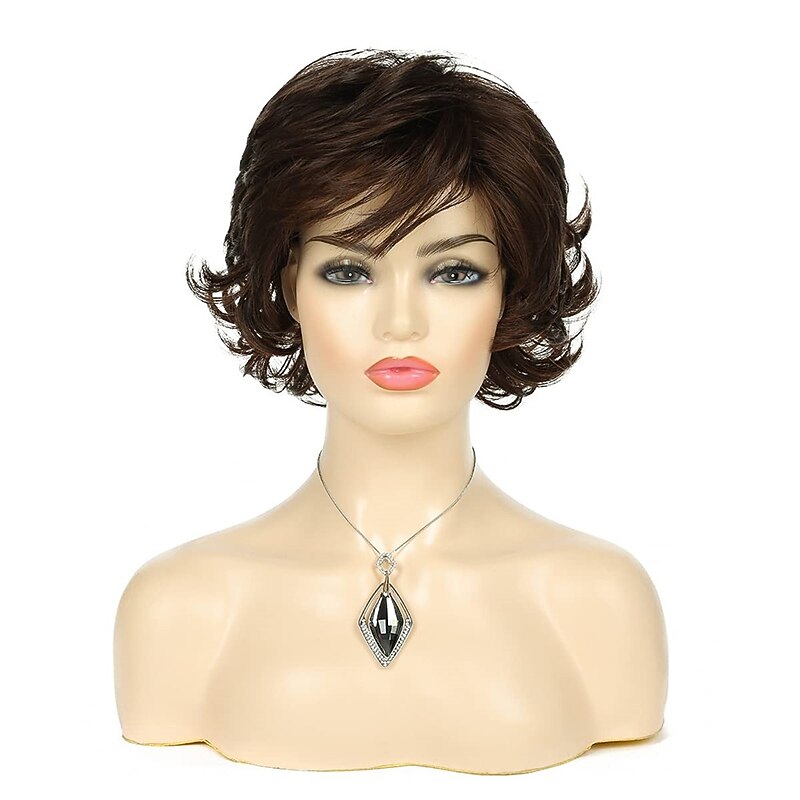 Wiwige Short Brown Wig with Bangs Women Fluffy Synthetic Heat Resistant Costume Cosplay Wigs2