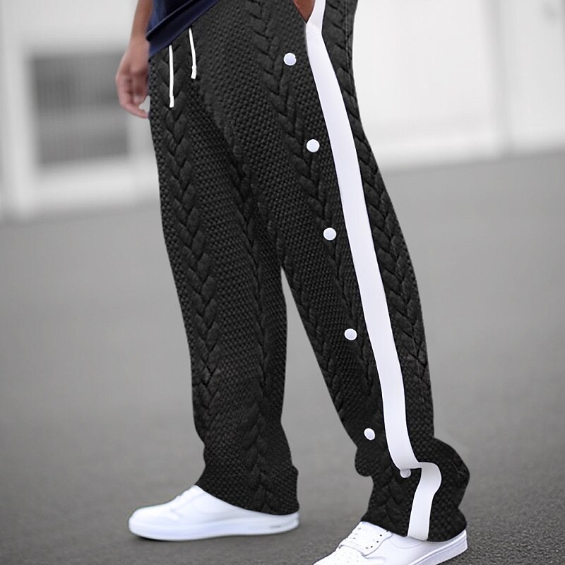 Men's Sweatpants Joggers Trousers Drawstring Elastic Waist Side Button Patchwork Comfort Breathable Casual Daily Holiday Sports Fashion Black White2