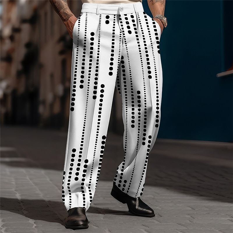 Geometry Vintage Men's 3D Print Pants Trousers Outdoor Street Wear to work Polyester Black White Navy Blue S M L High Elasticity Pants