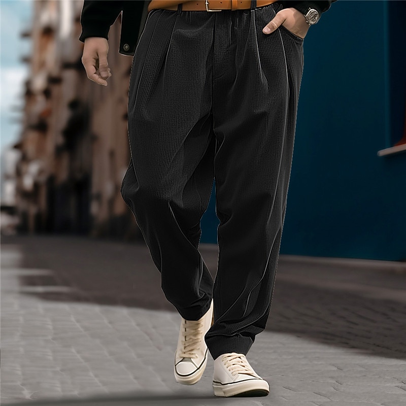 Men's Dress Pants Corduroy Pants Trousers Pleated Pants Suit Pants Front Pocket Straight Leg Plain Comfort Business Daily Holiday Fashion Chic & Modern Black Gray