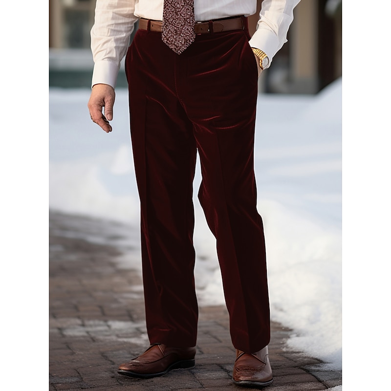 Men's Dress Pants Trousers Suit Pants Velvet Pants Pocket Straight Leg Plain Comfort Breathable Outdoor Daily Going out Fashion Casual Black Wine4