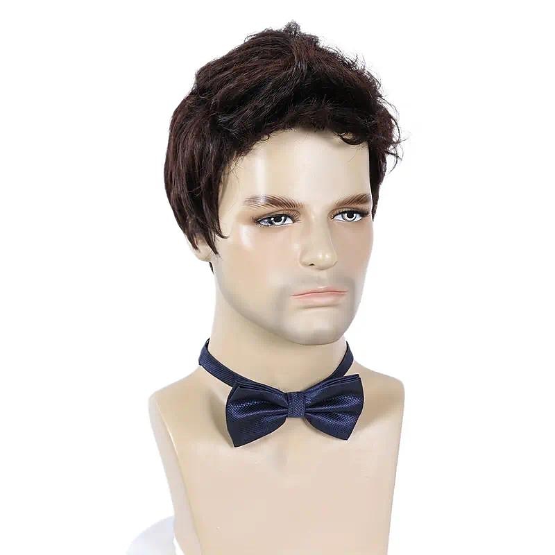 Men's Short Wigs 6 Inch Short Dark Brown Wigs Synthetic Straight Layered Wigs For Daily Cosplay Party Costume Wear3