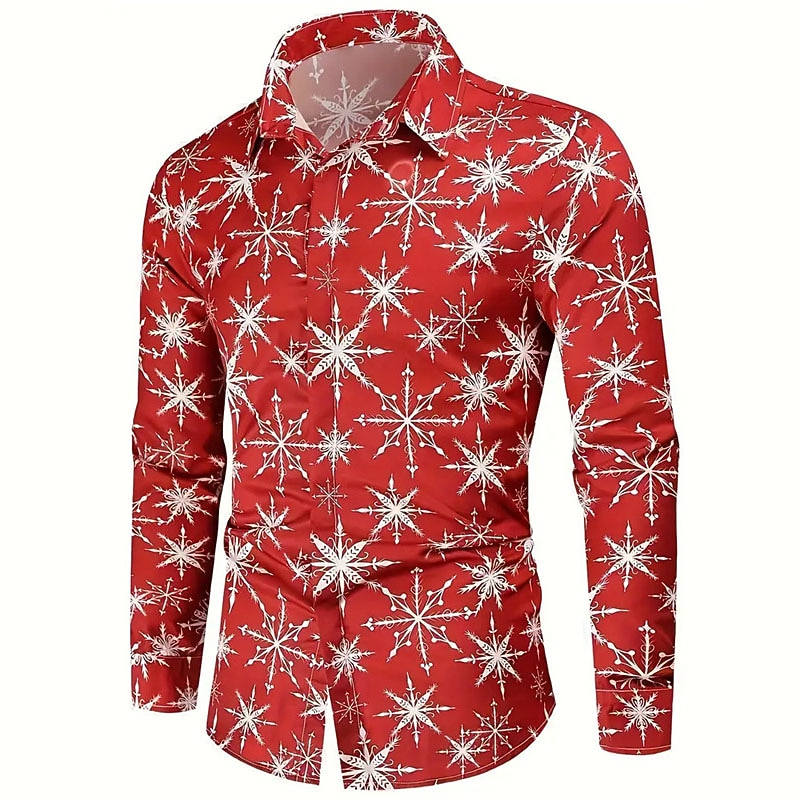 Christmas Snowflake Casual Men's Shirt Daily Wear Going out Fall & Winter Turndown Long Sleeve Dark Red S, M, L 4-Way Stretch Fabric Shirt
