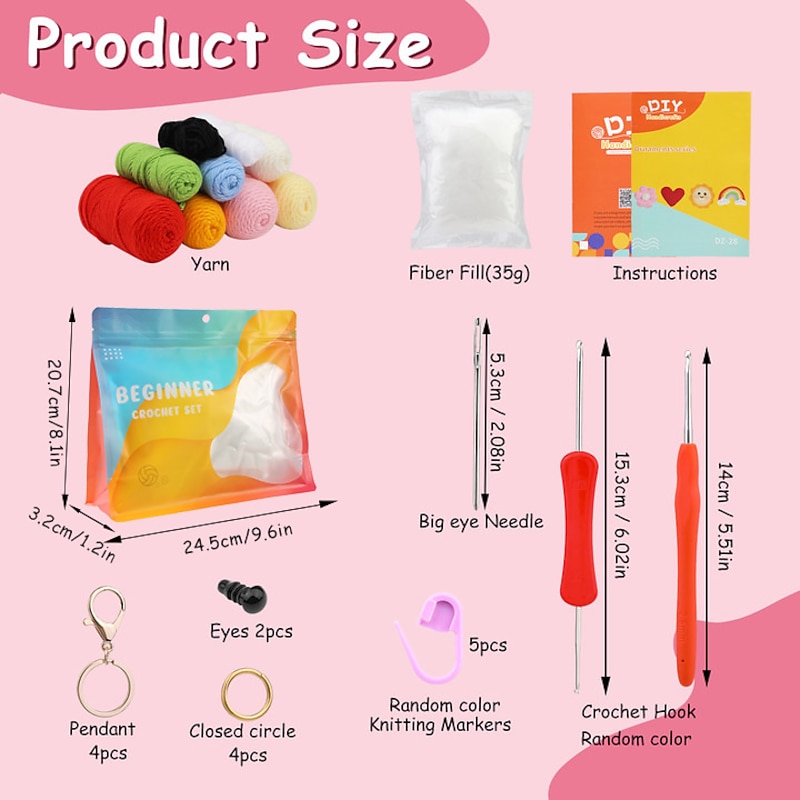 Crochet Kit for Beginners, Beginner Crochet Starter Kit with Step-by-Step Video Tutorials, Beginner Crochet Kit for Adults Kids, Knitting Kit for Beginners Cute Sun Rainbow Star Moon Love Pendant Handmade Woolen Crochet Material Bag4