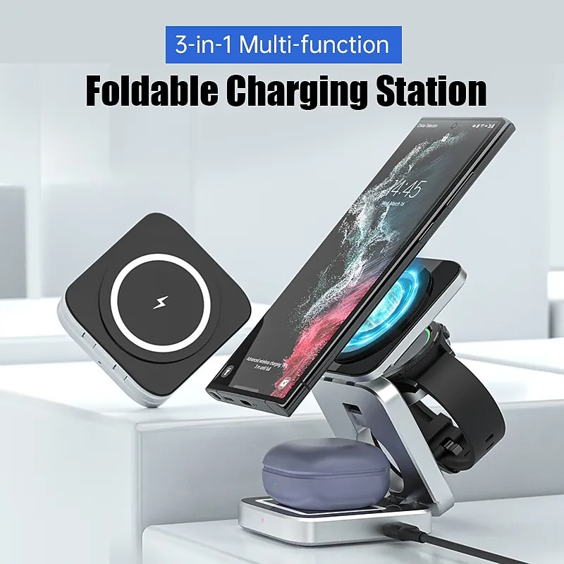3 In 1 Foldable Wireless Charger Stand Dock Magnetic Fast Charging Station for IOS Watch 8 7 Portable Stand for IPhone 14 134