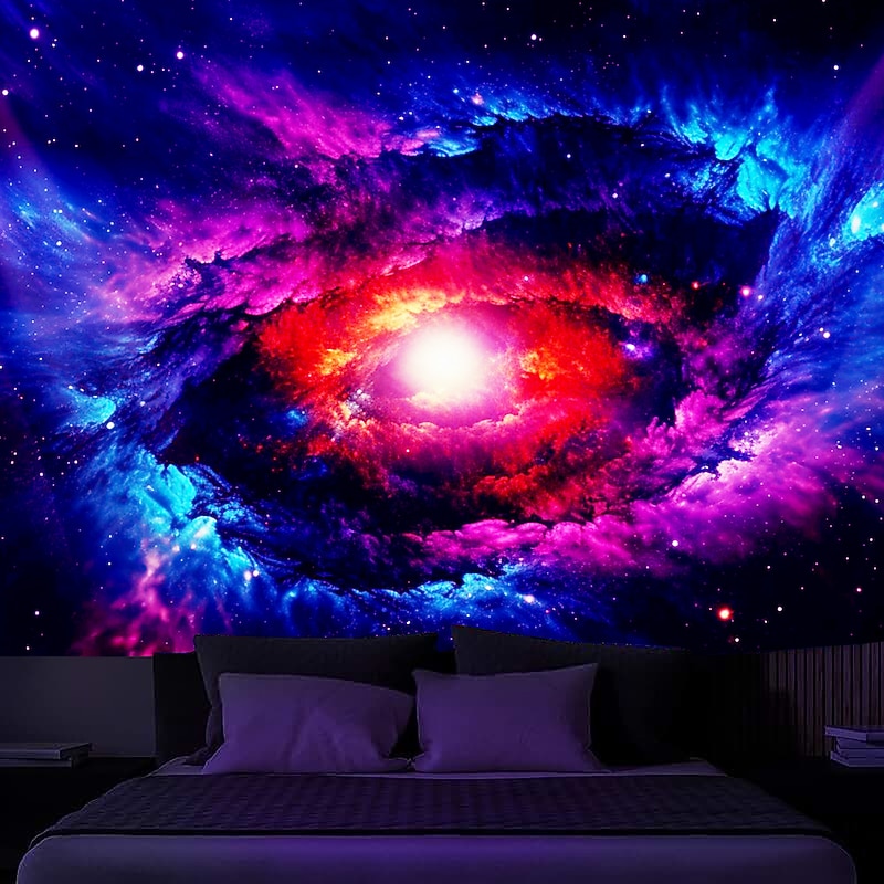 Blacklight Tapestry UV Reactive Glow in the Dark Glow Party Neon Universe Sky Trippy Misty Nature Landscape Hanging Tapestry Wall Art Mural for Living Room Bedroom