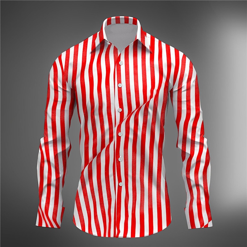 Men's Shirt Dress Shirt Stripe Daily Wear Going out Red Blue Purple Long Sleeve Turndown Fall & Winter Clothing Apparel Print3