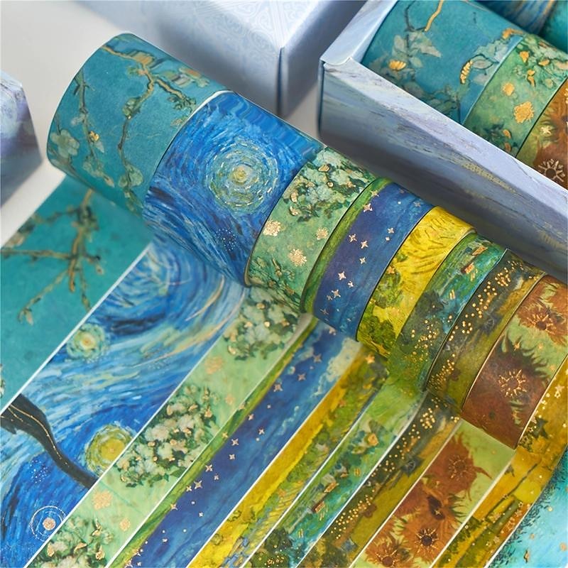 10pcs Van Gogh Washi Tape Set, Decorative Adhesive For DIY Crafts, Gift Wrapping, Scrapbooking Supplies, Bullet Journals, Planners, Party Decorations
