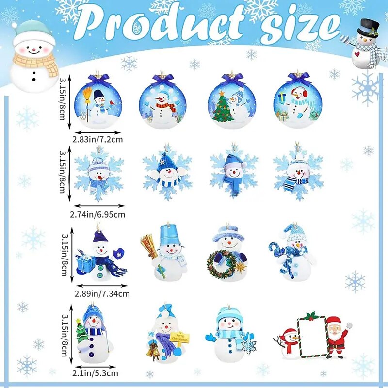 15pcs Wooden Christmas Winter Cute Blue Snowman Round Hanging Decoration Pendant For Outdoor Festival Party Gift Pendant Decor Ornament Scene Decor Room Decor Home Decor Window Decor Pendant Holiday Party Decor (With Rope)4