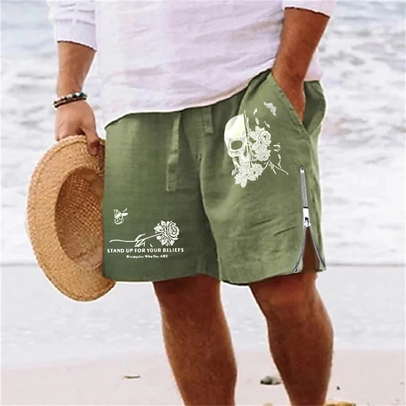 Men's Skull Sunflower Shorts Summer Shorts Beach Shorts Mid Waist Hawaiian Casual Daily Holiday Going out Drawstring Zipper Elastic Waist Designer Clothing Apparel