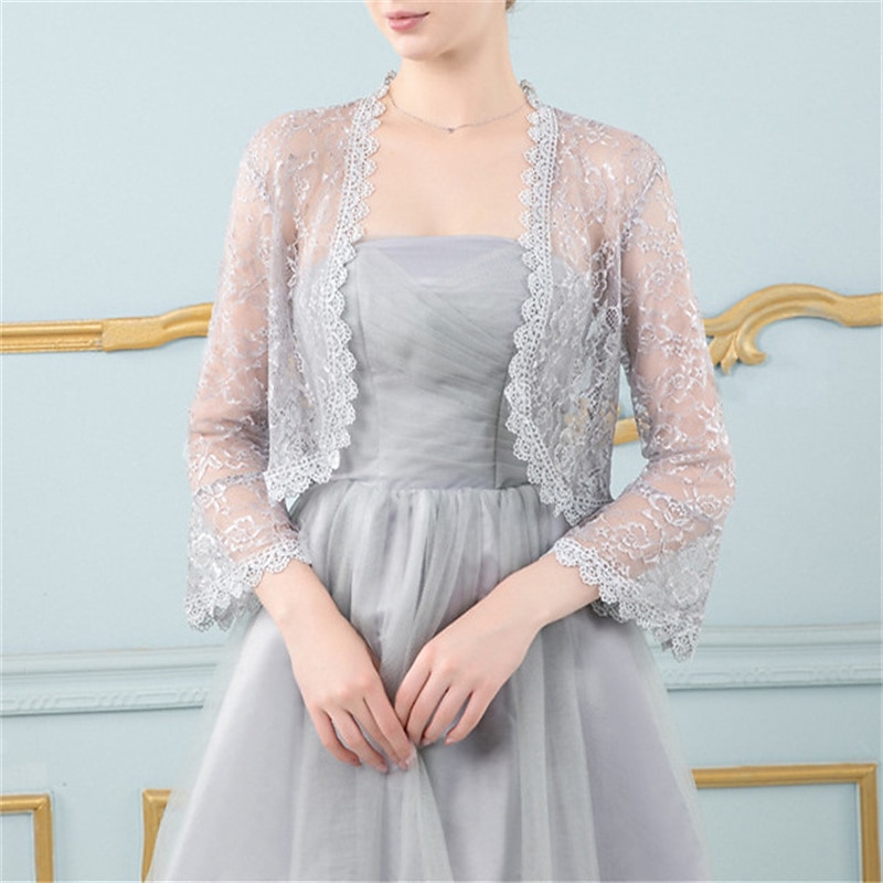 Shawls Women's Wrap Bolero Elegant Bridal Long Sleeve Lace Wedding Wraps With Flower For Wedding Spring & Summer4