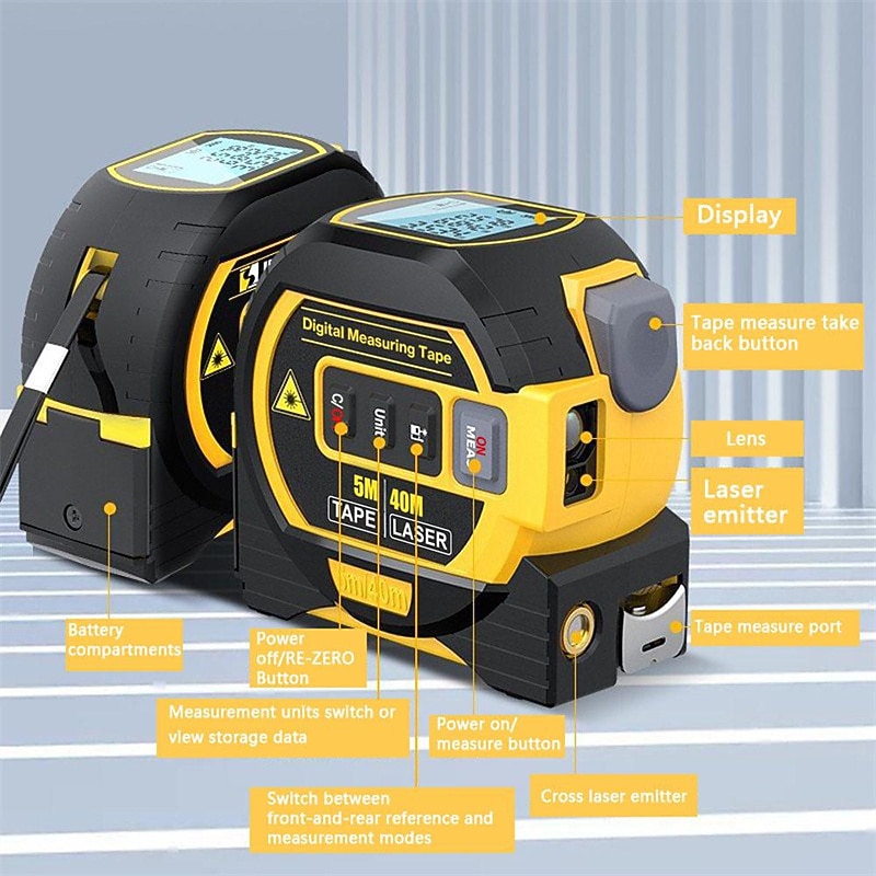 3 in 1 Laser Rangefinder 5m Tape Measure Ruler LCD Display with Backlight Distance Meter Building Measurement Device3