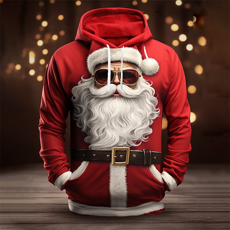 Christmas Men's Santa Claus 3D Hoodies Graphic Santa Claus Fashion 3D Print  Sports Outdoor Holiday Hoodies Dark Yellow Red / White Long Sleeve Hooded Print Front Pocket Spring &  Fall Designer shirt