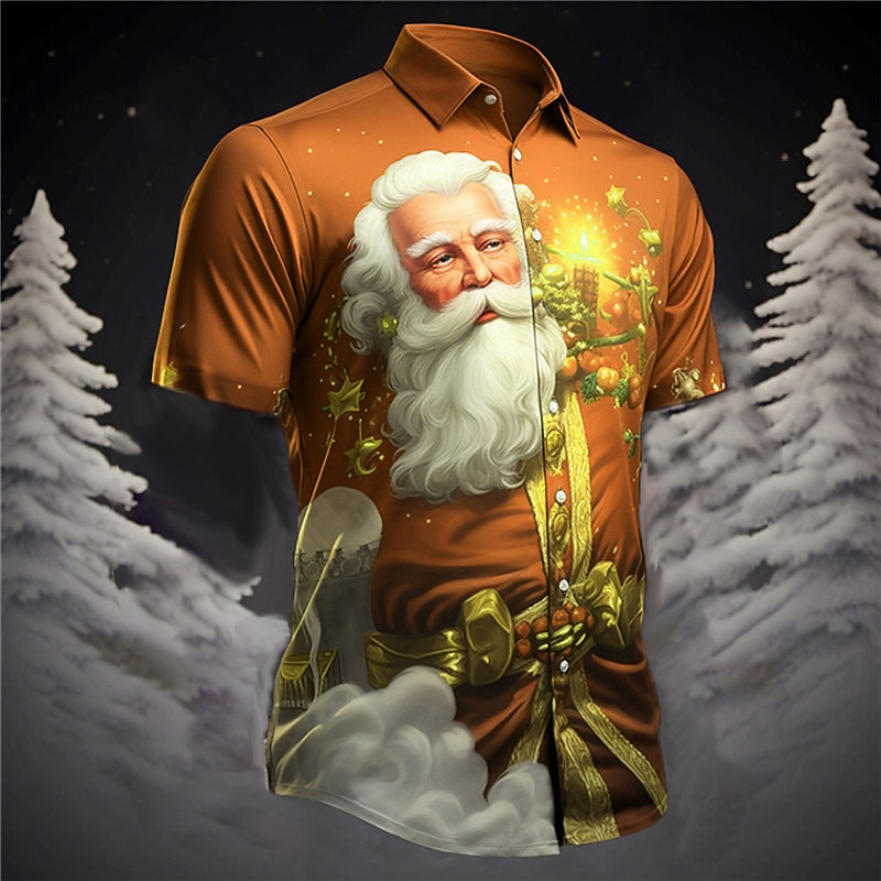 Christmas Men's Santa Claus Hawaiian Shirt Santa Claus Casual Outdoor Street Casual Daily Fall Turndown Short Sleeve Yellow Red Burgundy S M L Shirt3
