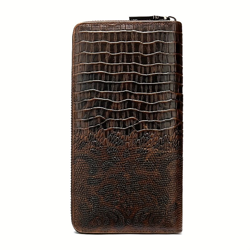 Crocodile Pattern Vintage Genuine Leather Long Wallet For men - Large Capacity Clutch Bag Multi-card Card Holder Coin Purse Wallet4