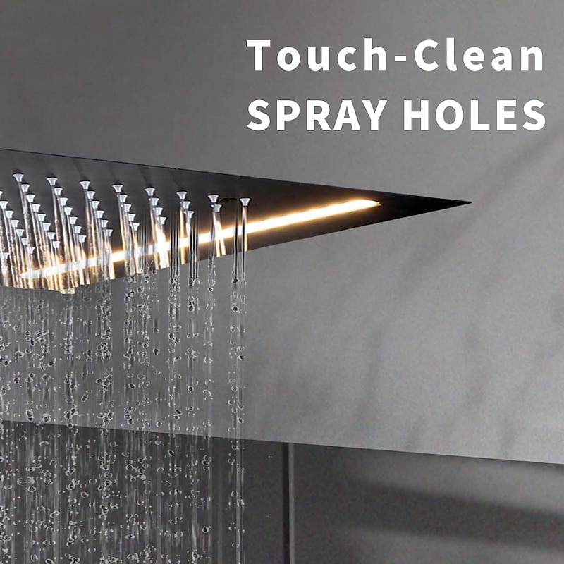 Bathroom Ceiling Mounted Shower Faucet, High Flow Stainless Steel 50 X 36 cm Rectangular Rain Shower Faucet, Concealed Pressure Balance Shower Head Complete with LED4