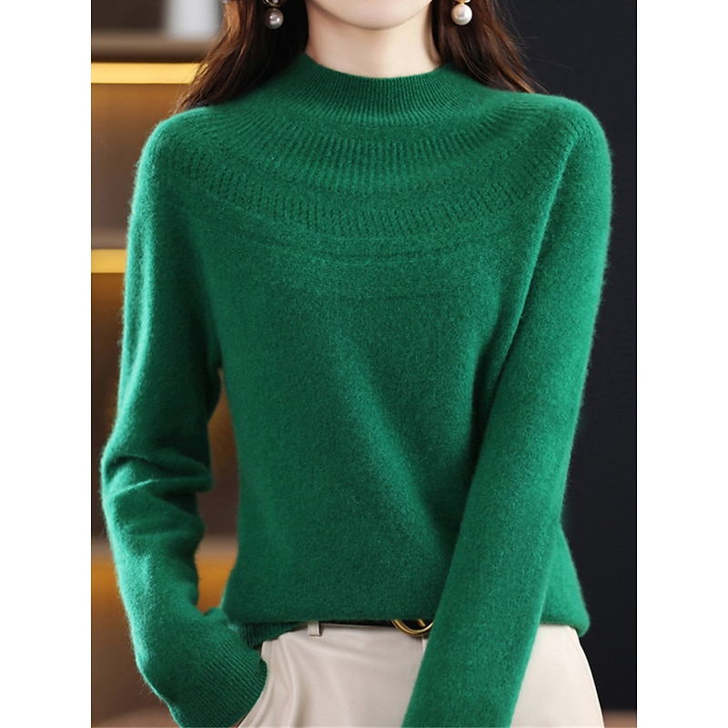 Women's Pullover Sweater Jumper Streetwear Casual Soft Solid Color Ribbed Crew Neck Oversized Long Sleeve Regular Tops Knit Outdoor Daily Holiday Magenta Lake blue Fall Winter 12