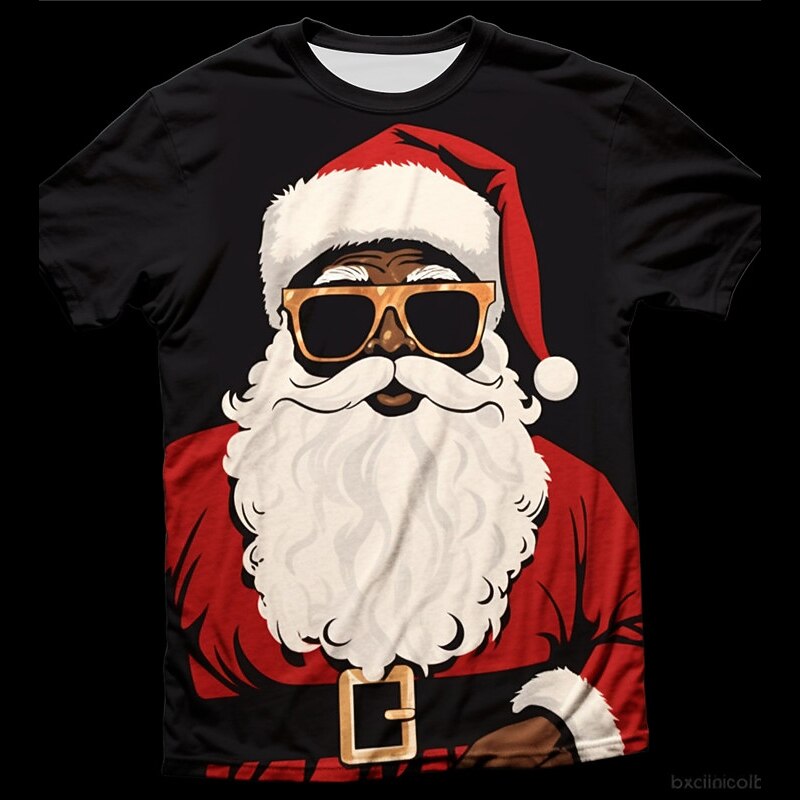 Christmas Men's Santa Claus 3D T-shirts Graphic Santa Claus Daily Designer Retro Vintage 3D Print Tee Sports Outdoor Holiday Going out Black White Red & White Short Sleeve Crew Neck Spring & Summer3