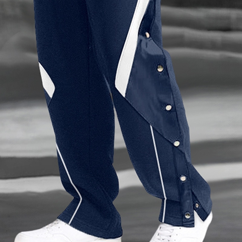 Men's Fleece Pants Sweatpants Joggers Trousers Drawstring Elastic Waist Side Button Patchwork Comfort Breathable Casual Daily Holiday Sports Fashion Black Dark Blue2