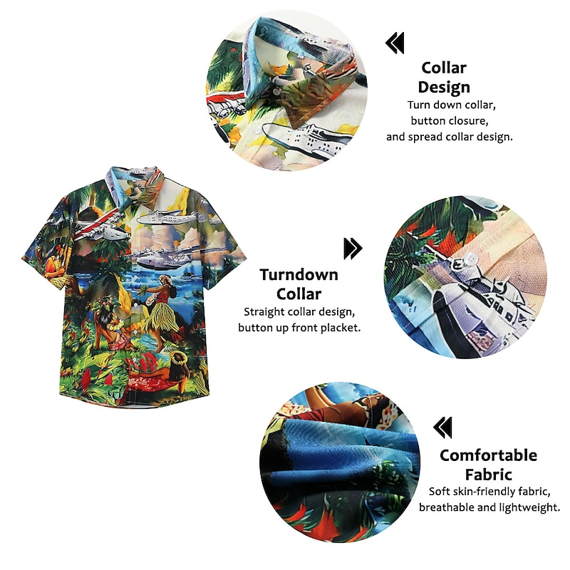 Men's Parrot Shirt Summer Hawaiian Shirt Camp Collar Shirt Short Sleeve Shirt Turndown Hawaiian Designer Casual Outdoor Street Casual Yellow Light Green Pink 3D Print S M L2