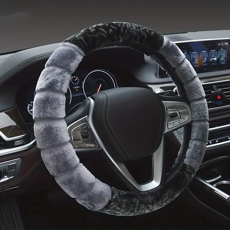 Winter Short Plush Steering Wheel Cover Winter Warm Car Interior Set Creative Stitching Multi-Color Pattern