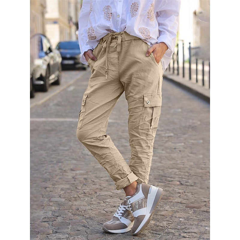 Women's Cargo Pants Pants Trousers Active Streetwear Casual Full Length Mid Waist Plain Drawstring Elastic Waist Multiple Pockets Comfort Breathability Soft Micro-elastic Vacation Street Daily Dark