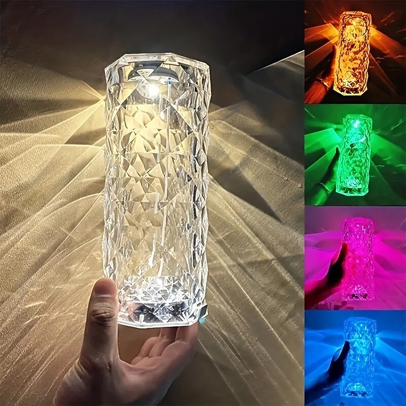 1pc Crystal Rose Ambiance Lamp, Bedroom Bedside Lamp, LED Night Light, Romantic Mood Lamp, Birthday Gift LED Touch with Remote Control2
