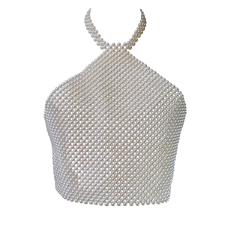 Backless Halter Camisole Crop Tank Top Pearls Beaded Crop Top Solid Color Fancy Dress Women's Carnival Party Club Pride Parade Adults' Tank Top3